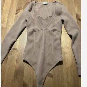 Abercrombie & Fitch Long Sleeve Brown Body Suit-Ribbed-Medium-Minimalist-Soft